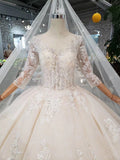 Scoop Ball Gown Wedding Dresses, 3/4 Sleeves Wedding Gown HZ0509