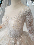 Scoop Ball Gown Wedding Dresses, 3/4 Sleeves Wedding Gown HZ0509