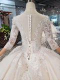 Scoop Ball Gown Wedding Dresses, 3/4 Sleeves Wedding Gown HZ0509