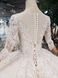 Scoop Ball Gown Wedding Dresses, 3/4 Sleeves Wedding Gown HZ0509