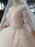Scoop Ball Gown Wedding Dresses, 3/4 Sleeves Wedding Gown HZ0509