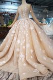 Long Sleeves Ball Gown Wedding Dresses, Floral Appliques Wedding Gown HZ0509