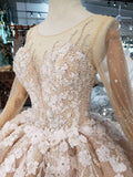 Long Sleeves Ball Gown Wedding Dresses, Floral Appliques Wedding Gown HZ0509