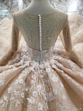 Long Sleeves Ball Gown Wedding Dresses, Floral Appliques Wedding Gown HZ0509