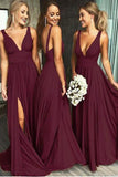 A Line Deep V Neck Cheap Bridesmaid Dresses For Wedding HZ0509