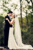 Applique Lace Trim Bridal Veil Long Tulle HZ0509