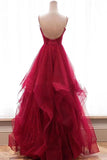 Sparkly Red Straps Ruffles Long Prom/Evening Dress with Open Back HZ0509