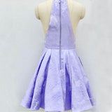 Above-Knee Lilac Satin Printed Homecoming Dress with Pockets HZ0509