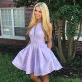 Above-Knee Lilac Satin Printed Homecoming Dress with Pockets HZ0509
