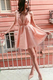 Line Deep V-neck Pink Short Homecoming Dress With Sequins HZ0509