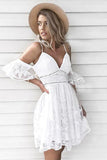 Spaghetti Straps Short White Lace Homecoming Dress HZ0509
