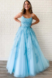 A-Line Round Neck Yellow Tulle Lace Prom Dresses Formal Dresses HZ0509