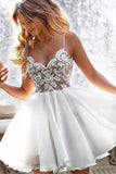 Line Spaghetti Traps White Homecoming Dress With Appliques HZ0509