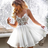 Line Spaghetti Traps White Homecoming Dress With Appliques HZ0509