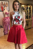 Pieces Red Floral Homecoming Dresses With Pockets HZ0509