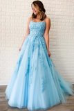 A-Line Round Neck Yellow Tulle Lace Prom Dresses Formal Dresses HZ0509