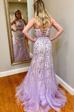 Piece Appliques Lilac Floral Long Prom Dress HZ0509