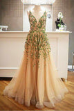 Cross Back Appliqued Tulle Prom Dress with Ribbon HZ0509