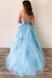 A-Line Round Neck Yellow Tulle Lace Prom Dresses Formal Dresses HZ0509