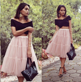 Piece Black And Pink Cheap Short A Line Tulle Homecoming Dress HZ0509