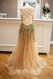 Cross Back Appliqued Tulle Prom Dress with Ribbon HZ0509