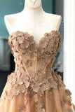 A-Line Sweetheart Appliqued Brown Prom Dress HZ0509