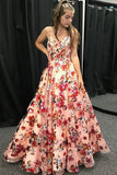 Spaghetti Straps Floral Print Long Prom Dress HZ0509