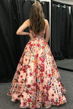Spaghetti Straps Floral Print Long Prom Dress HZ0509