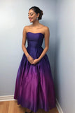 Sweetheart Ankle-Length Ombre Purple Satin Prom Dress with Pleats HZ0509