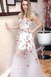 Sweetheart Long White Tulle Prom Dress with Floral Appliques HZ0509