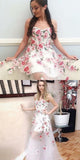 Sweetheart Long White Tulle Prom Dress with Floral Appliques HZ0509