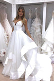 Spaghetti Straps Sweep Train Tulle White Wedding Dress Bridal Gown HZ0509