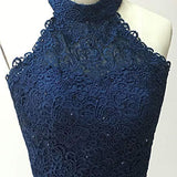 Piece Dark Blue Short Homecoming Dress with Lace, A Line Satin Graduation Dress HZ0509