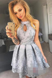 High Neck A Line Lace Mini Short Homecoming Dresses,Graduation Party Dresses HZ0509