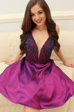 V-neck Beading Bodice Short Prom Homecoming Dress HZ0509