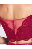 Line Two Piece Red Off Shoulder Lace Applique Short Homecoming Dresses HZ0509