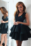 Neck Lace Short Satin Layered A-Line Knee Length Short Prom Dresses,Homecoming Dresses HZ0509
