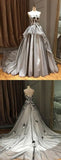 A Line Strapless Gray Cheap Appliques Long Prom Dress HZ0509