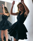 Neck Lace Short Satin Layered A-Line Knee Length Short Prom Dresses,Homecoming Dresses HZ0509