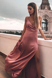 Spaghetti Straps Floor-Length Blush Prom Dress with Split HZ0509