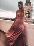 Spaghetti Straps Floor-Length Blush Prom Dress with Split HZ0509
