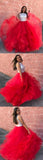 Red Ball Gowns Organza Ruffle Sequin Top Prom Dresses HZ0509