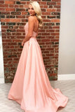 Halter Backless Sweep Train Pink Prom Dress with Appliques HZ0509
