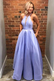 Crew Floor Length Lilac Satin Prom Dress with Pockets HZ0509