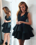 Neck Lace Short Satin Layered A-Line Knee Length Short Prom Dresses,Homecoming Dresses HZ0509