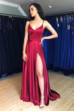 Hot Sale A-Line Satin Simple Prom Dresses Formal Dress With Split HZ0509