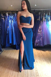 Piece Mermaid Sweetheart Royal Blue Prom Dress with Split HZ0509