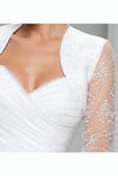 Sheer Tulle Long Sleeve Embroidery White Wedding Jacket, Bridal Jacket HZ0509