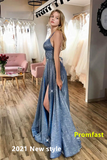 Sparkly Spaghetti Straps Prom Dresses, Graduation Dress With Split HZ0509