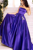 Strapless A-Line Purple Sleeveless Long Prom Dresses HZ0509
